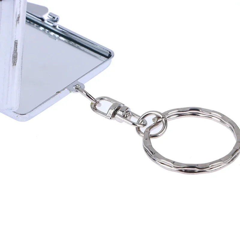 مرآة مستحضرات التجميل على شكل قلب بيضاوي الشكل على الوجهين، سلسلة مفاتيح معدنية قابلة للطي، مرآة مكياج صغيرة #2