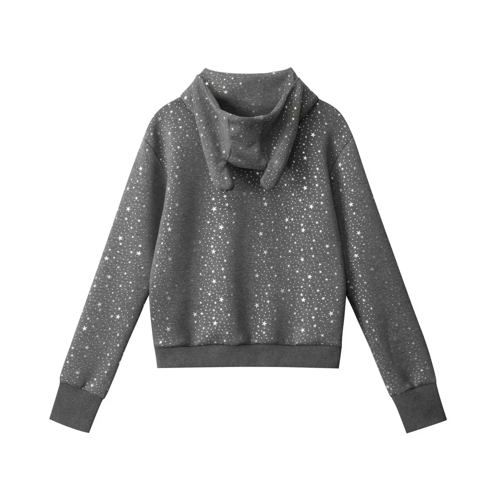 Fivelas duplas zíper bling pentagrama hoodies moletom para mulheres meninas com capuz casual roupas de inverno streetwear tendências