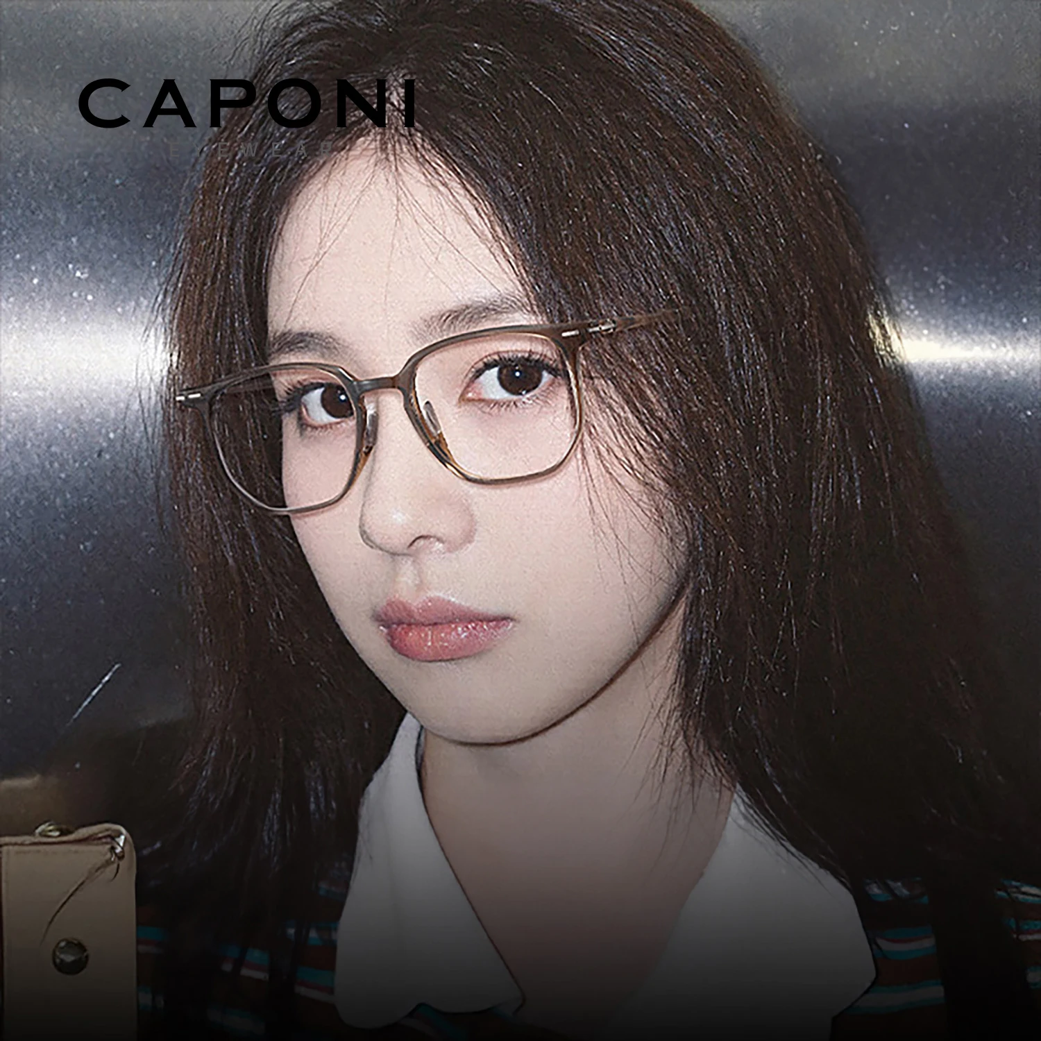 CAPONI Classic Women Glasses Frame Lightweight Original Design Eye Frames Photochromic Anti Blue Ray Brown Eyeglass Frame J35031
