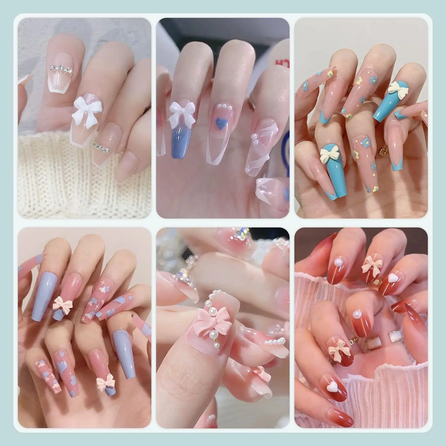 Decoraciones de Arte de uñas de lazo mixto, dijes de resina 3d, Kawaii, blanco, rosa, diamantes de imitación, herramientas de manicura DIY, 12 cuadrículas por caja