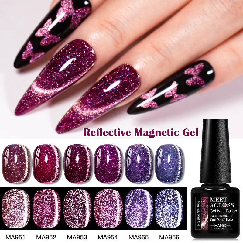 ยาทาเล็บเจลแม่เหล็กสีไวน์แดงแบบสะท้อนแสง กลิตเตอร์วิบวับ กึ่งถาวร ล้างออกได้ด้วยน้ำยาล้างเล็บ ยูวีเจล วานิช อุปกรณ์ทำเล็บ