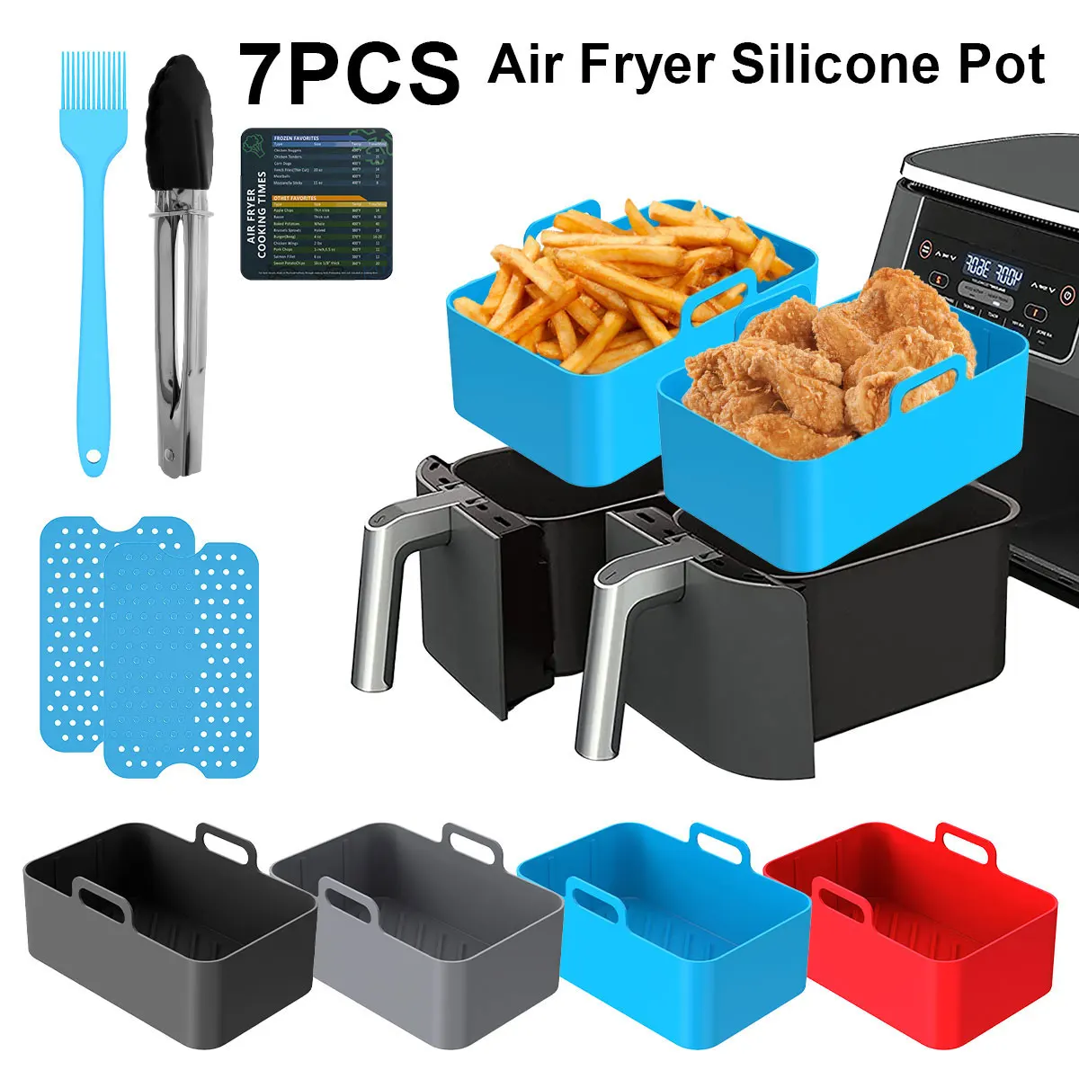 

2Pcs Air Fryer Silicone Pot with Handle Reusable Air Fryer Liner Heat Resistant Air Fryer Silicone Basket Non-Stick Rectangle