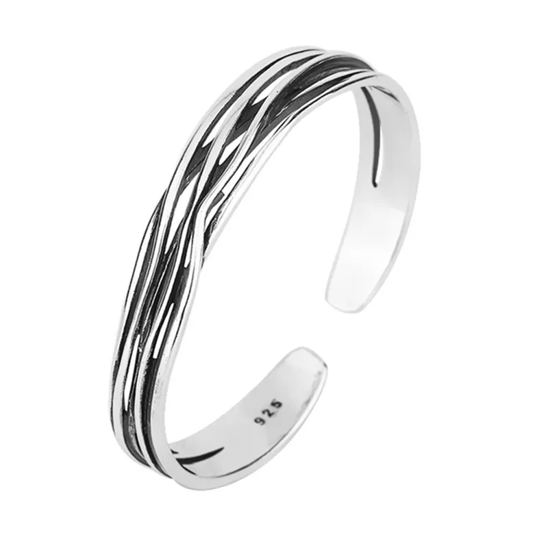 New Retro Wave Braided Bracelets 925 Sterling Silver Jewelry Personality Geometric Exquisite Opening Bangles SL037