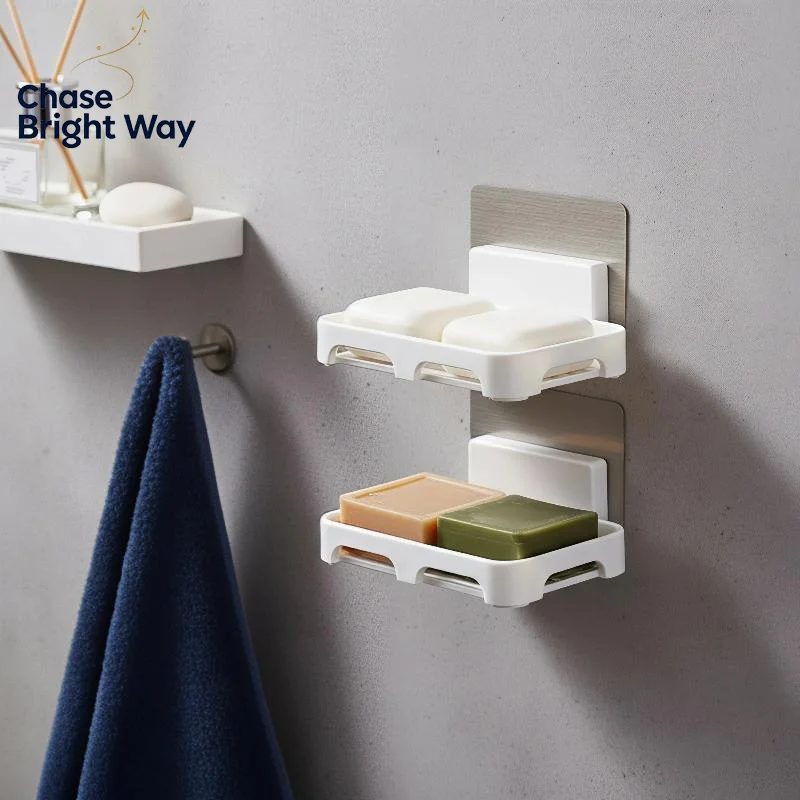 No-Drill Wall Mount Soap Dish Holder Drainable Self Adhesive Rust-free for Bathroom Kitchen Sink Shower Space
