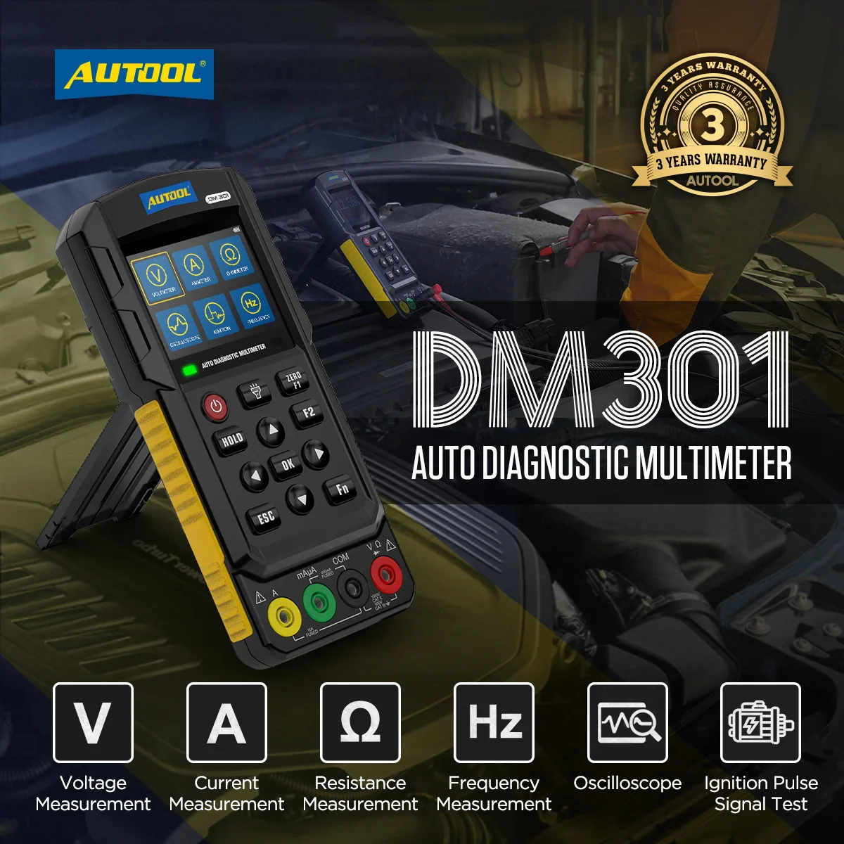 AUTOOL DM301 Automotive Scanner Car Diagnostic Tool Automotive Multimeter Analog Signal Ignition Pulse Signal Test with K/CAN