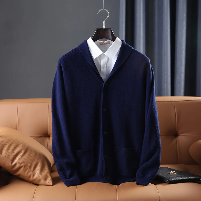 New Men's Autumn And Winter 100% Australian Wool Casual Business Sweater All-Match Comfortable High-End Cashmere Cardigan