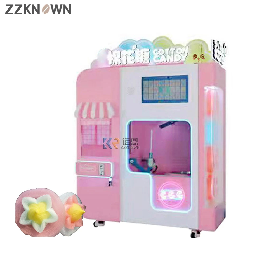 Double Door Flower Sugar Cotton Candy Maker Full Automatic Marshmallow Sponges Fairy Floss Vending Machine Candy Dispenser