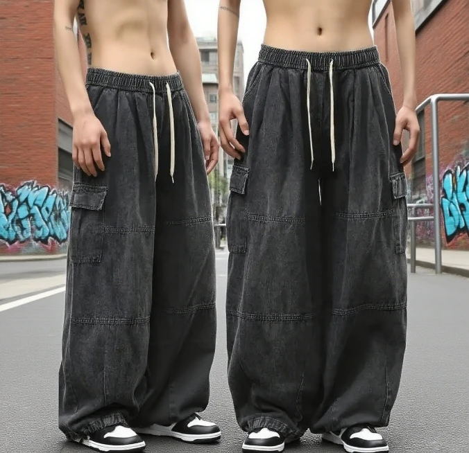 Y2K Baggy Cargo Jeans for Men Vintage Washed Hip Hop Streetwear Joggers Oversized Wide Leg Denim Pants Casual High Fashion