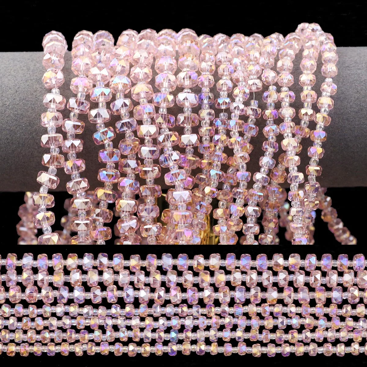 6/8mm Flat Round Austrian Crystal Pink Beads Wheel Shape Glass Loose Beads For Jewelry Making Necklace Earrings DIY Accessories