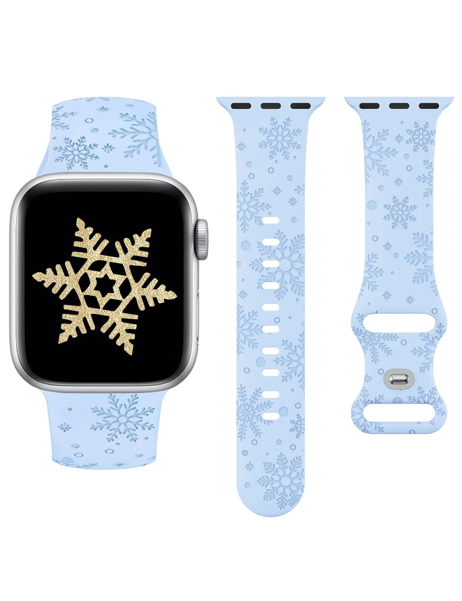 Weihnachtsschneeflocken-Gravurarmband für Apple Watch Band 41/42/45/44/46/49 mm Silikon-Sportarmband für iWatch Serie 11/10/9/8/7/SE