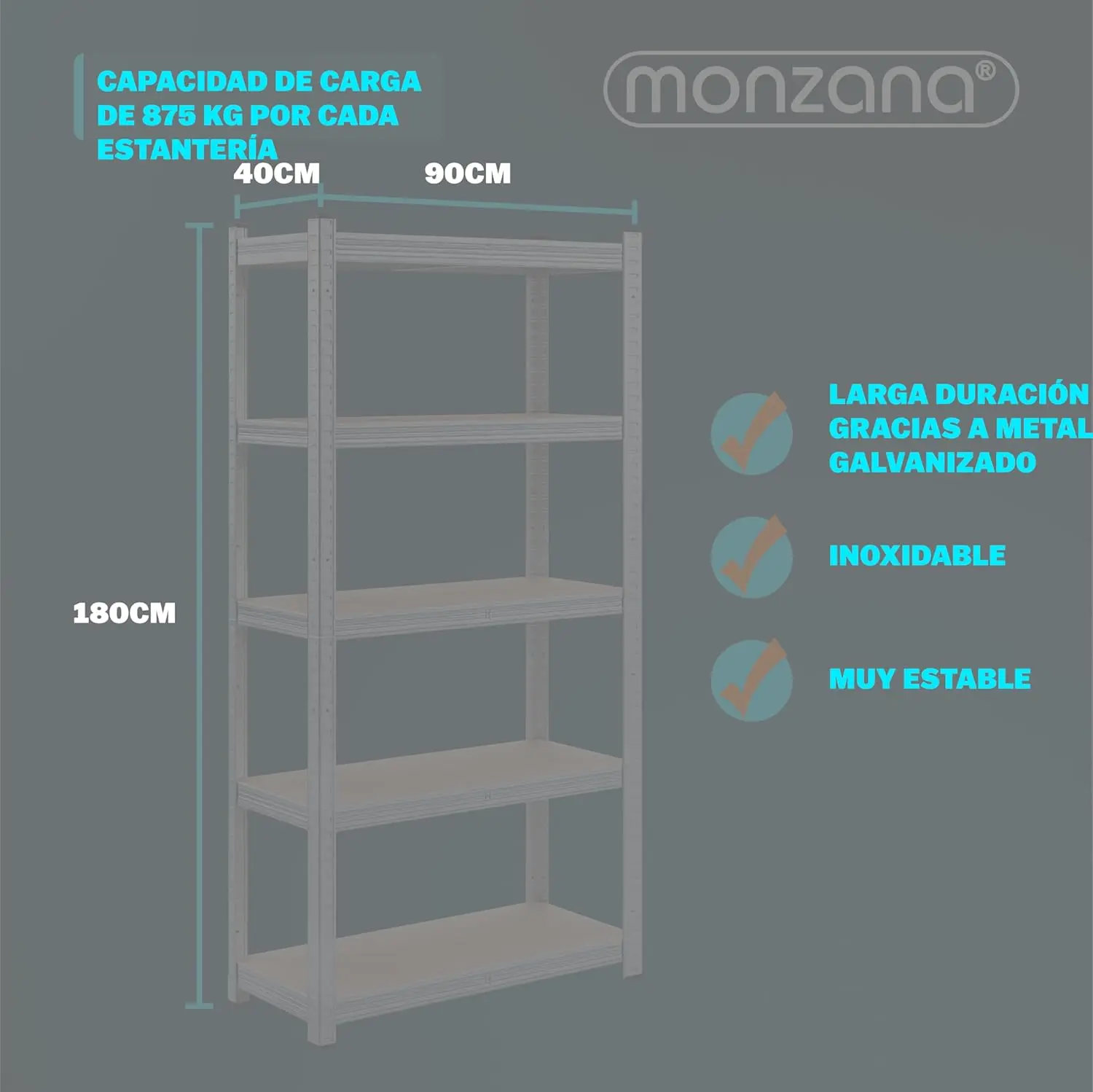 2X Estanterías Almacenaje 1750Kg 180x90x40cm Cargas Pesadas Taller 10 Estantes MDF Plata