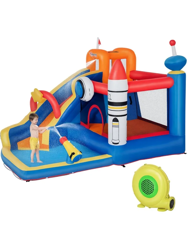 

5-in-1 Kids Bounce House Inflatable Water Slide with Pool, Water Cannon, Climbing Wall, Inflator Included, Jumping Cast
