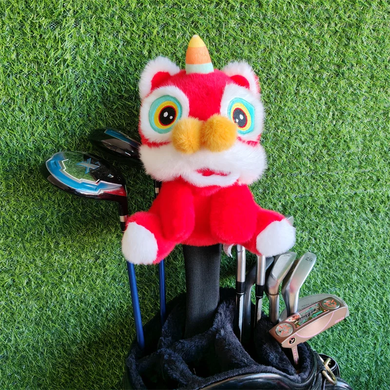 China Lion Dance Golf Driver Headcover Plush Hybrid Magnetic Blade Putter Head Cover Large Stock Drop Shipping
