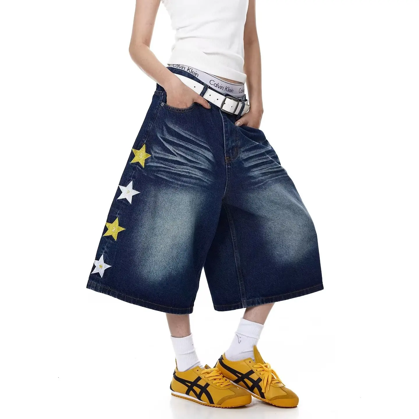 Y2k Baggy Denim Shorts Wide Leg Pants For Women&Men Fashion High Waisted Wash Knee Length Jeans Shorts Oversize Pants 2026 new