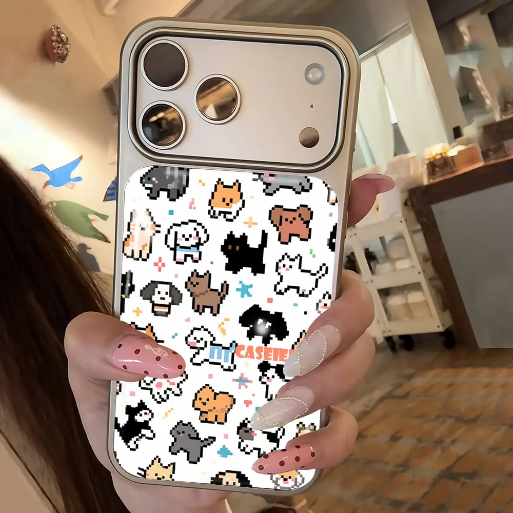 

Cute Mosaic Cartoon Animals Electroplated Drop Glue Phone Case For iPhone 16 15 14 13 12 11 17 Pro Max 16 15 14 Pro 17 Air Cover