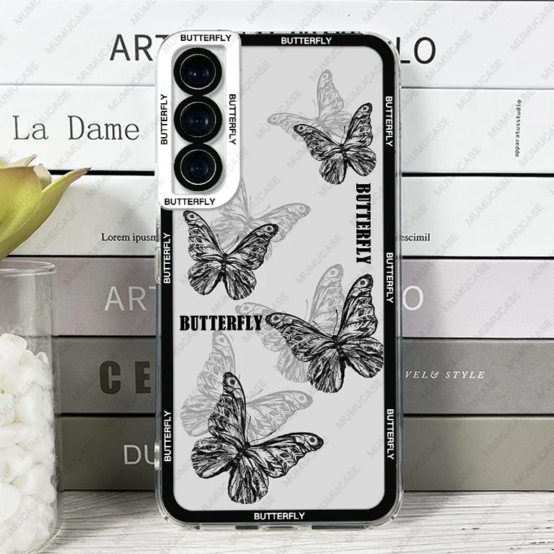 Coque papillon souple pour Samsung Galaxy, coque, S20, S21, FE, S22 Plus, S23 Ultra, A22, A54, 5G