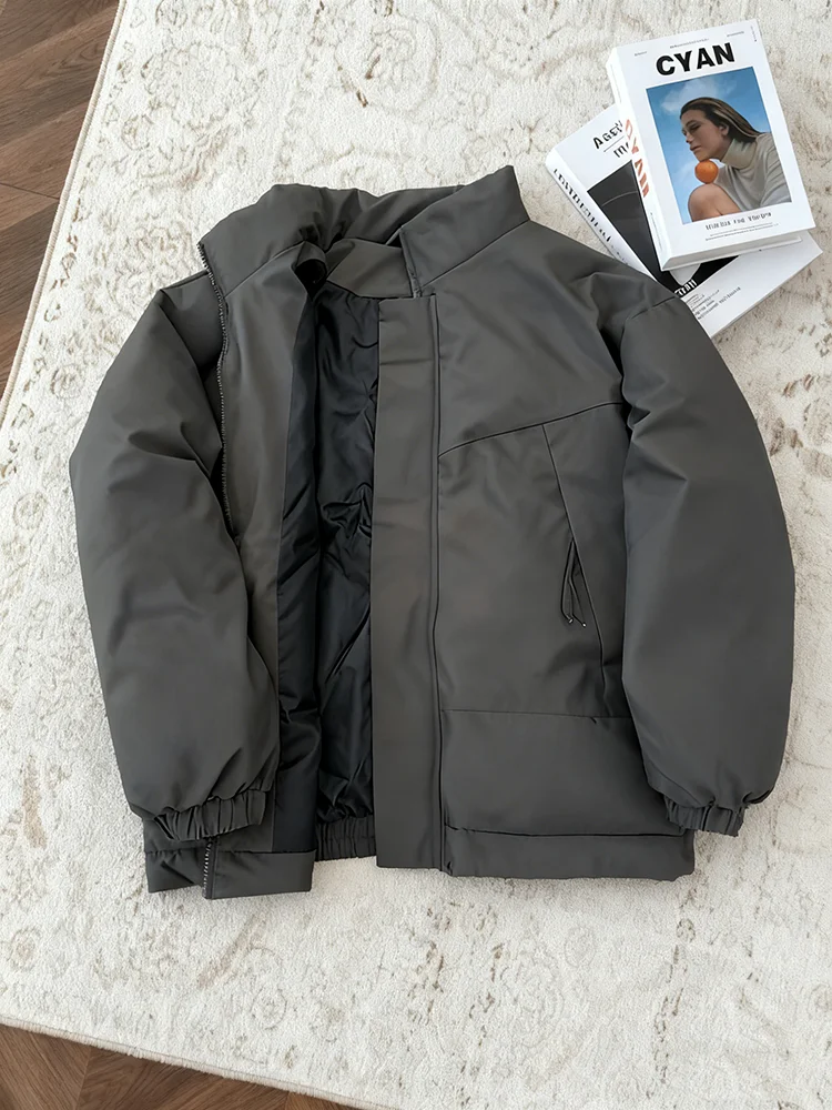 

American Sle Thiened Cotton Jaet Men's Winter Coat with Cotton Filling oulder Pads Stand Collar Tee-Proof Windbreaker