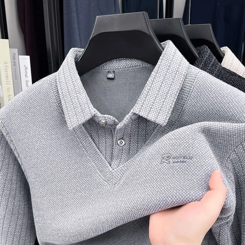 رجل سترة بولو طوق التسمية المرقعة المشارب أفخم الصوف بطانة محبوك سترة سميكة العلامة التجارية الفاخرة طباعة الحرارية الرجالية #3