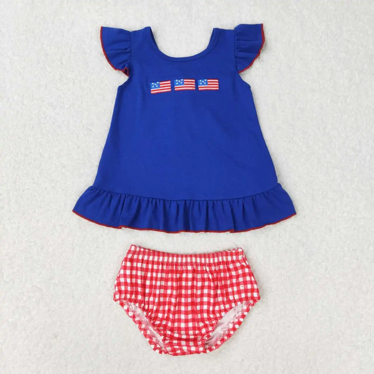 

GBO0311 July 4Th Children Clothes Short Sleeve Embroidery Top With Shorts Bummies Set Kids Girls Summer Boutique Outfits