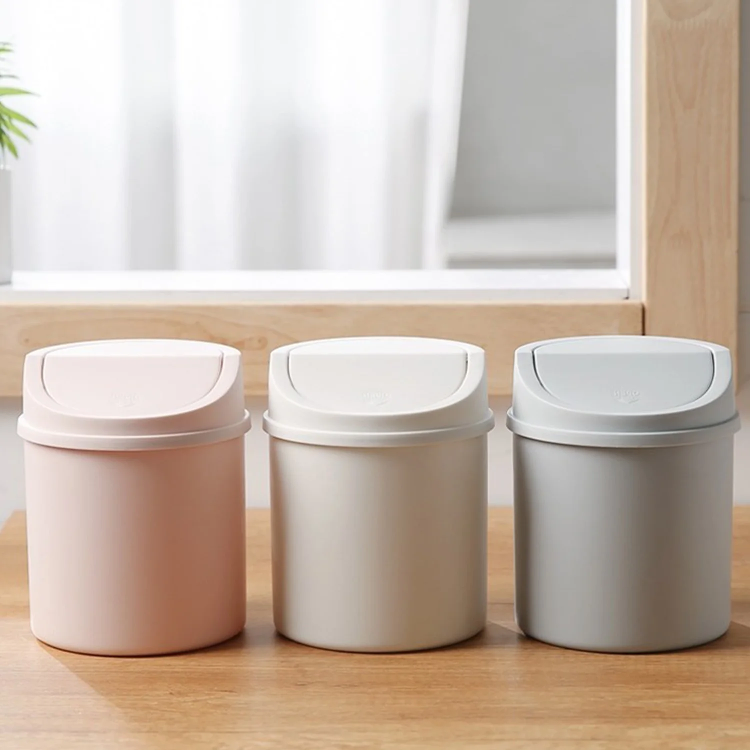 Small Car Trash Can Tube With Cover Mini Desktop Bin Bedroom Trash Can Garbage Can Clean Workspace Storage Box Home Desk Basket