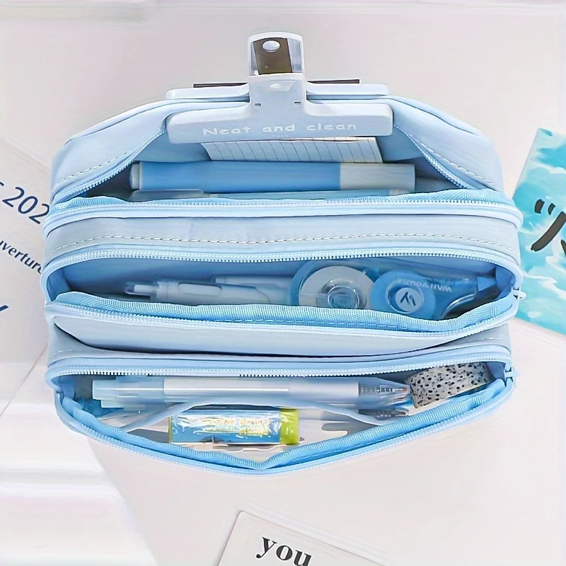 1PCNew Large Capacity Stationery Bag,  Stationery Pencil Steel Note Pen Storage Bag, Pencil Case,  Portable Cosmetic Storage Bag image 3