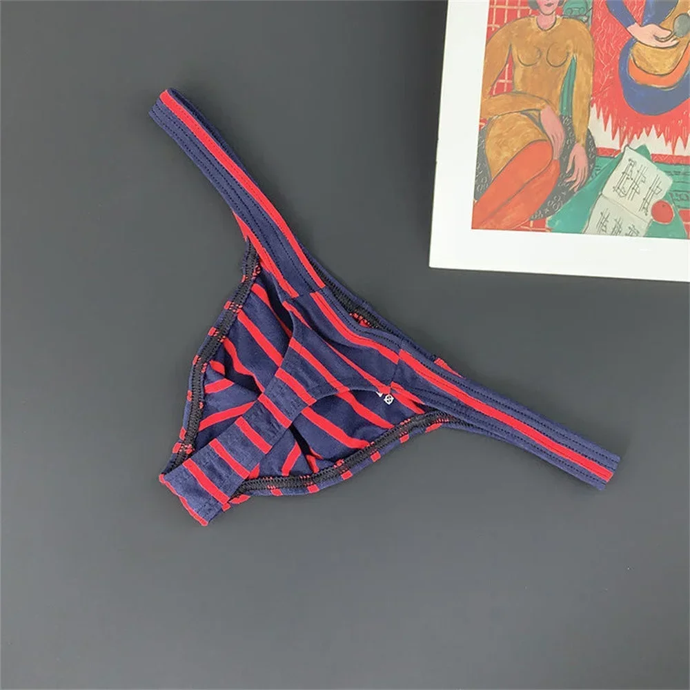 

Мужское хлопковое нижнее белье, модные полосатые стринги, эластичный пояс, бандаж, сексуальные стринги, дышащие эротические трусы, мужские трусы