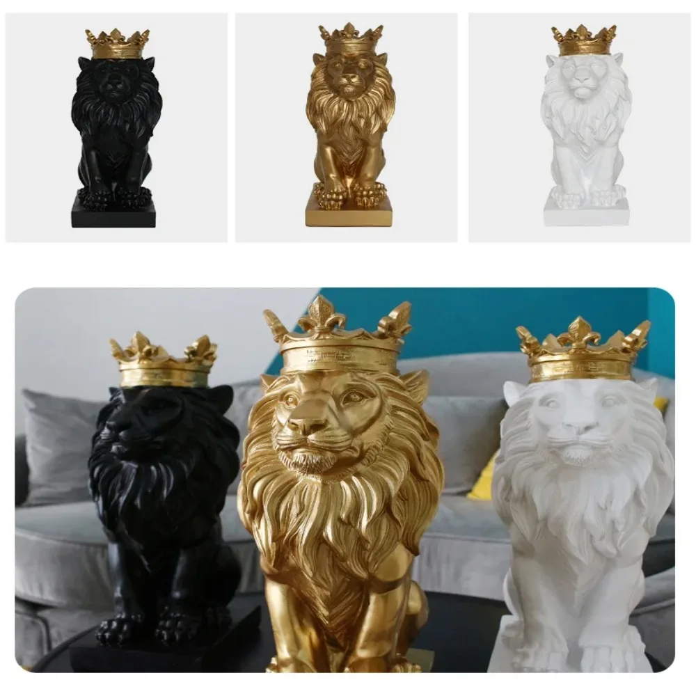 

Crafts Resin Lion Statue Garden Home Desktop Decor Crown Lions Sculpture Model Animal Figurine Ornaments