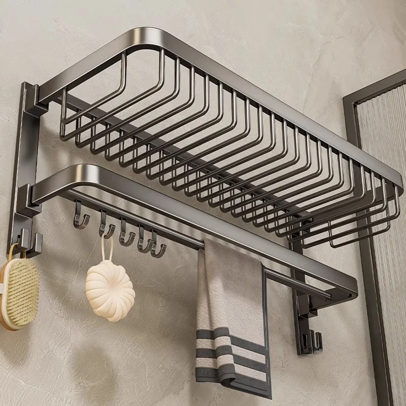 Punch-free Wrought Iron Bathroom Storage Shelves Modern Multifunctional Towel Rack Bathroom Accessories Home Bathroom Organizer