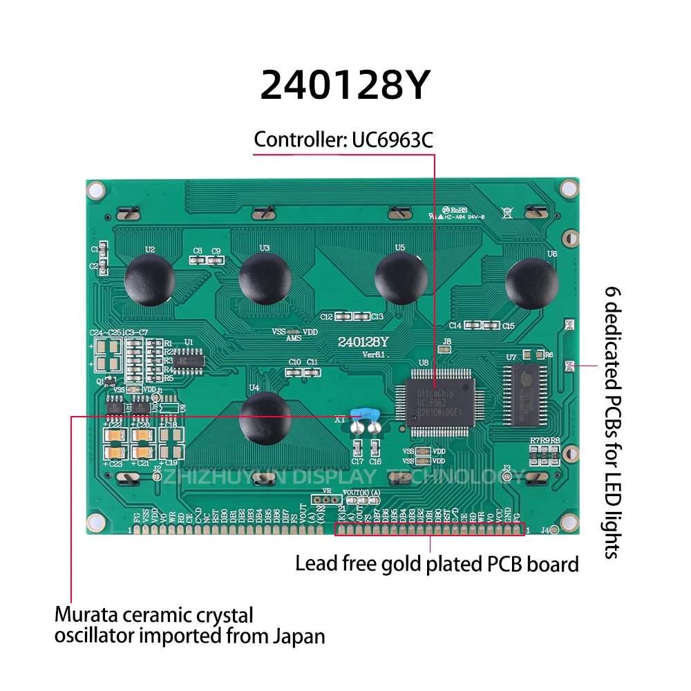 Imagem -02 - Lcm Monocromático Lcm Lcm Módulo do Ecrã Matriz de Pontos Gráfica Lcd240128y Lcm240128y