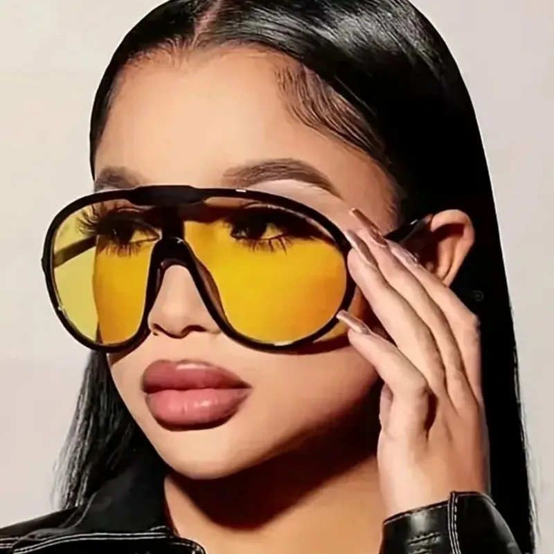 New Integrated Conjoined Sunglasses Summer Oversized HD Lens ShadesVintage Round Sun Glasses Outdoor Uv Protective Goggles