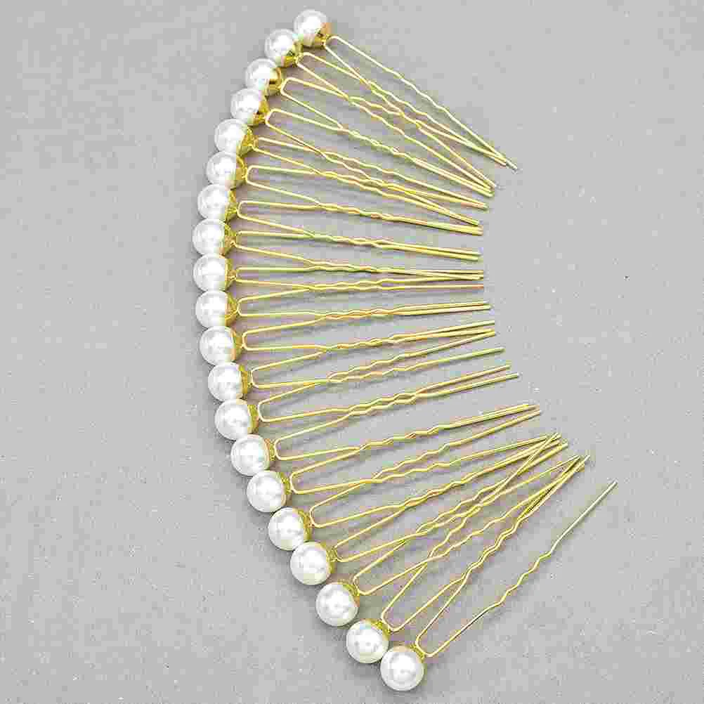 

20 Pcs U Shaped Hairpin Bride Hair Clasp Hair Accessories Pearl Headdress Fashion Hairpin for Wedding Golden (Size M)