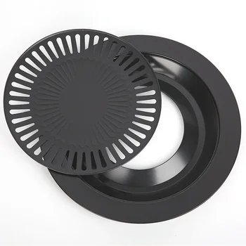 라운드 다리미 바베큐 그릴 팬, 한국 고기 로스트 바베큐 그릴 플레이트, 거치대 포함, 논스틱 바베큐 요리 팬 도구, 쉬운 청소