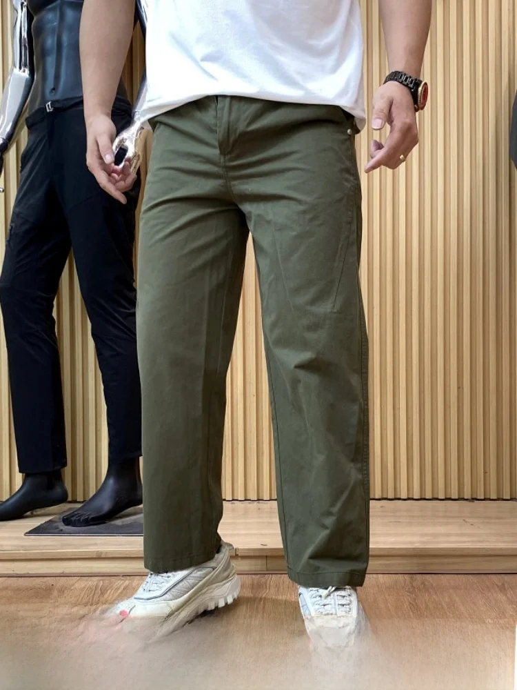 American Retro Style 100% Cotton Washed Loose Fit Men's Casual Pants Breathable Straight Leg Trousers for Daily Wear