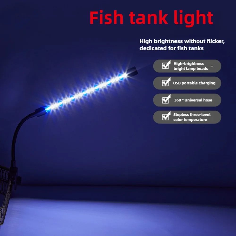 

Dimmable LED Fish Tank Clip Light 9W Blue White Aquarium Light 360°Adjustable Angle Aquatic Plant with 3 Color Modes