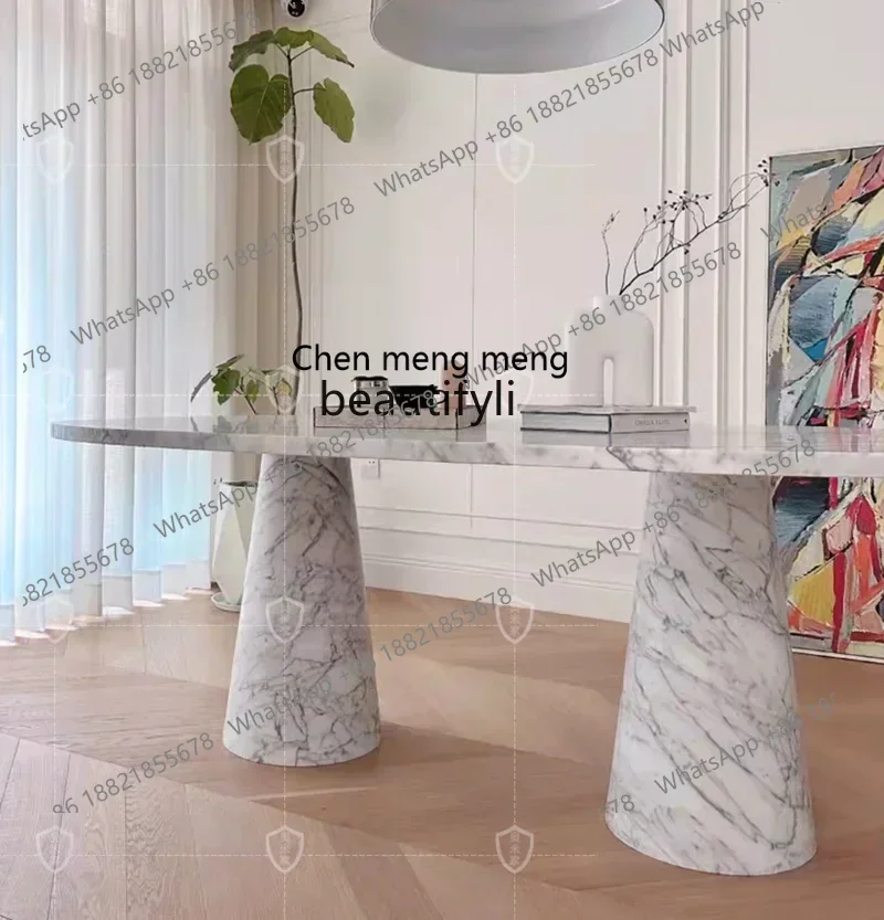 

2003 Natural Marble Ellipse Dining Table Italian Design Light Luxury Modern Minimalist Arabescato MarbleQ