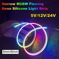 4mm/5mm Narrow RGBW Silicone Light Strip Programmable Colorful Neon Chasing Light Flowing Water Flexible LED Soft Light Strip