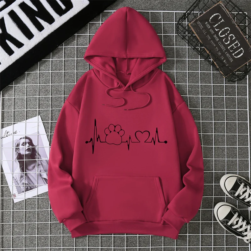2025 EKG Katze Klaue Herz Einfache Grafik Mit Kapuze Männer Mode Lässig Hoodies Herbst Casual Sweatshirt Lose Oansatz Paar Trainingsanzug