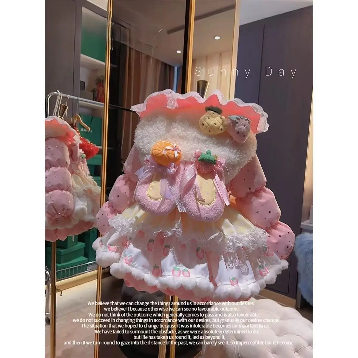 Childrens Cotton Clothes Winter Girls Solid color Princess Party Cute Hooded Jacket Long Coat Warm Thicken Kids Outerwear Snow c