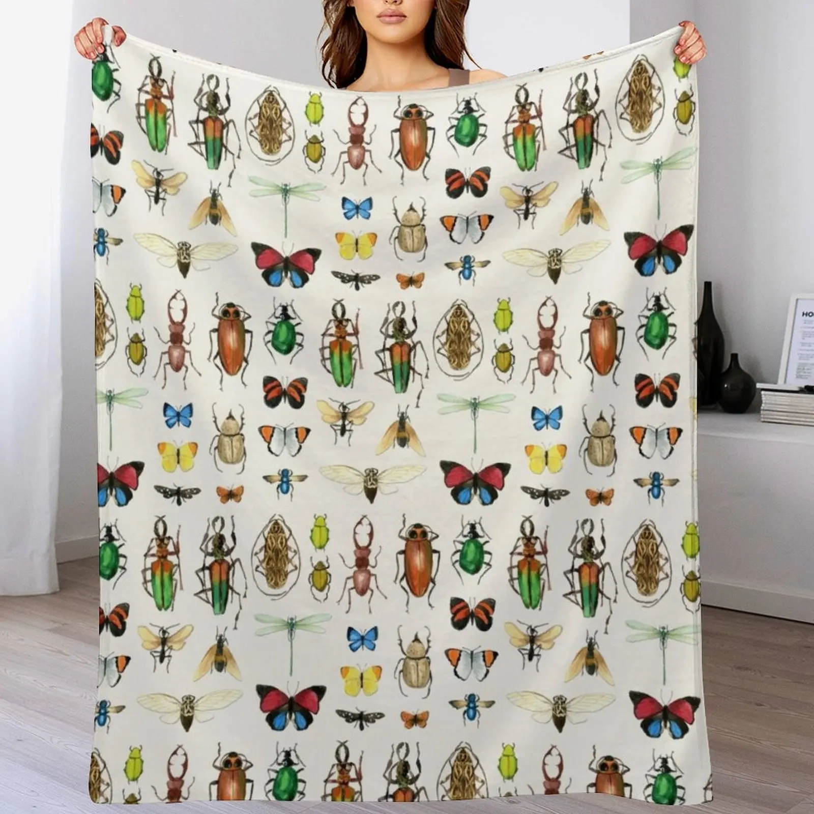 The Usual Suspects - insects on white - watercolour bugs pattern by Cecca Designs Throw Blanket Baby Luxury Brand Blankets