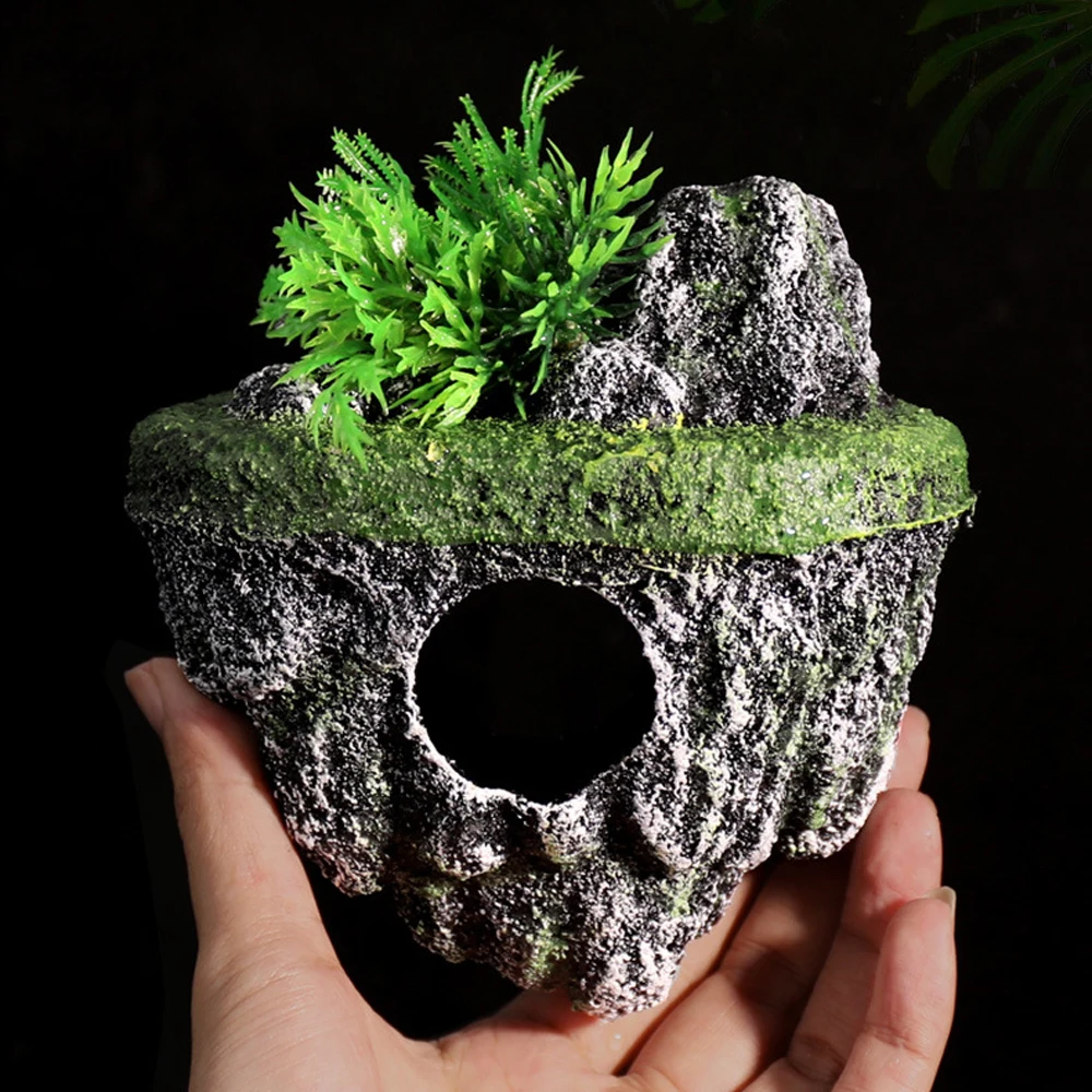 Suspended Island Fish Tank Decorative Creative Floating Stone Simulation Plants Caverns Crafts Ornaments Aquarium Accessories