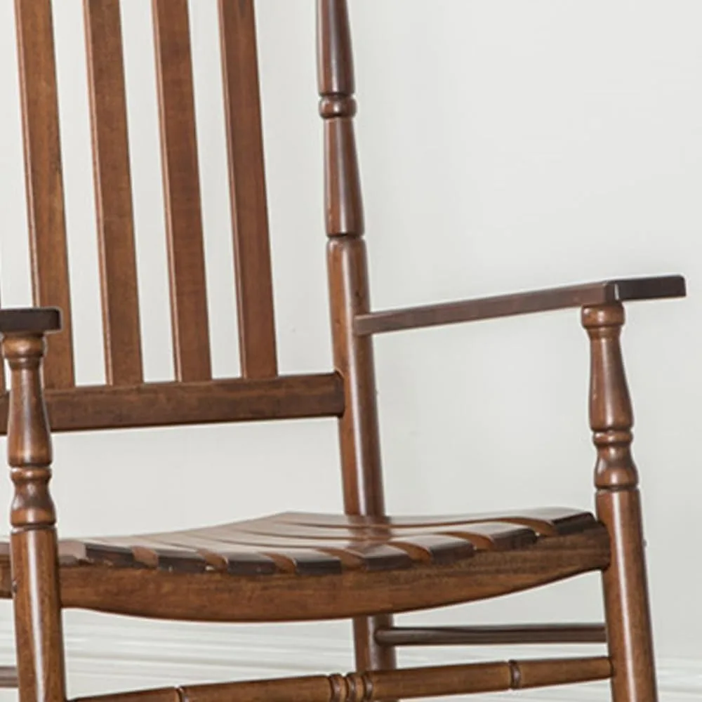 Cadeira de balanço de madeira para adultos conjunto de móveis de 2 cadeiras de balanço externas para varanda pátio lounge varanda interna e externa, marrom