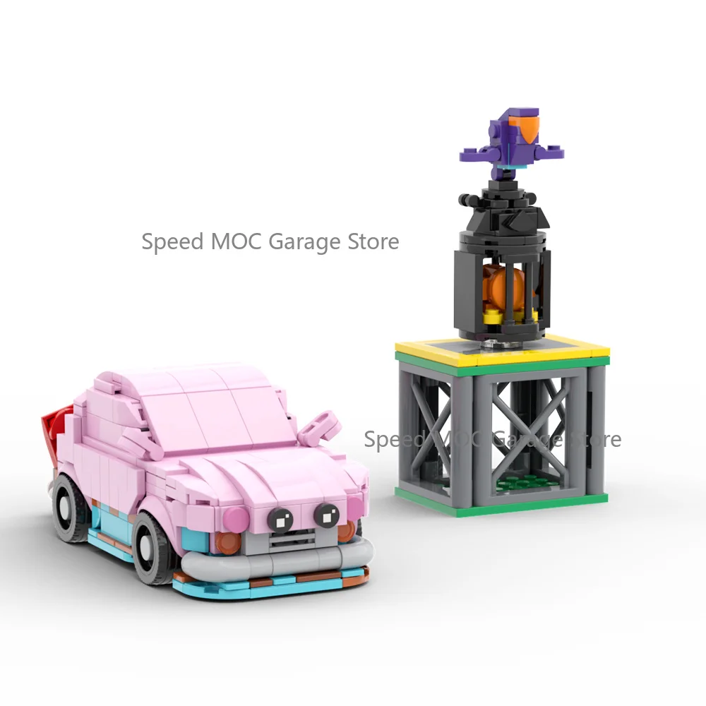 Hochdetailliertes Niedliches Rosa Charakter-Auto MOC Baustein-Set - Kreatives Erkundungsszenario Ziegelstein-Modellbausatz