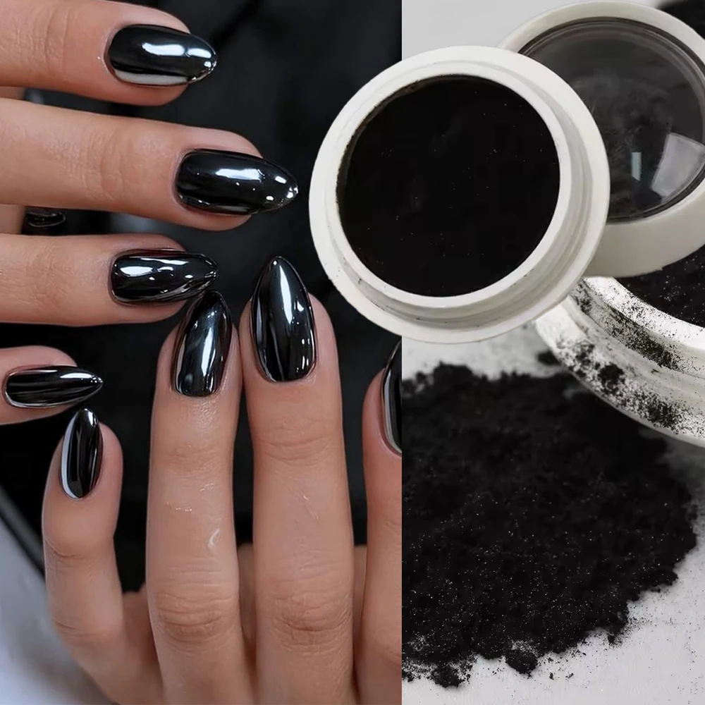 1Jar Mirror Black Chrome Nail Powder Plating Metallic Rubbing Nail Art Glitter Dust Y2k Magic Mirror Super Bright Nail Pigment#F