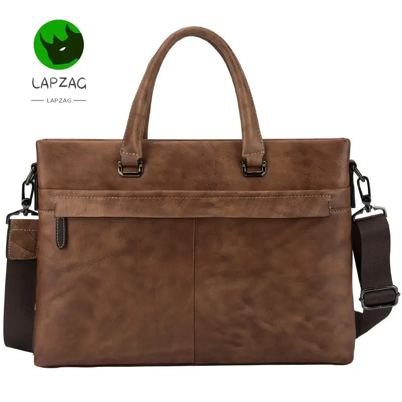 Lapzag Cowhide Casual Men's Shoulder Bag Italy Trendy Business Computer Handbag Ipad Bag For Men Vintage business Bag For PC