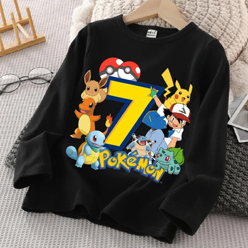 Pokemon Pikachu Long Sleeved T-shirt for Children Anime Cartoon KawaiiTop Boys Girls Autumn Fashion Undershirts Kids Clothes