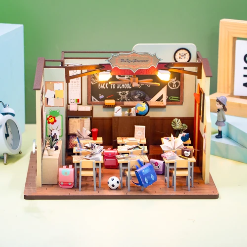 DIY 나무 인형 집, 무죄의 시대 카사 미니어처 빌딩 키트, 교실 인형 집, 성인용 3D 퍼즐, 생일 선물