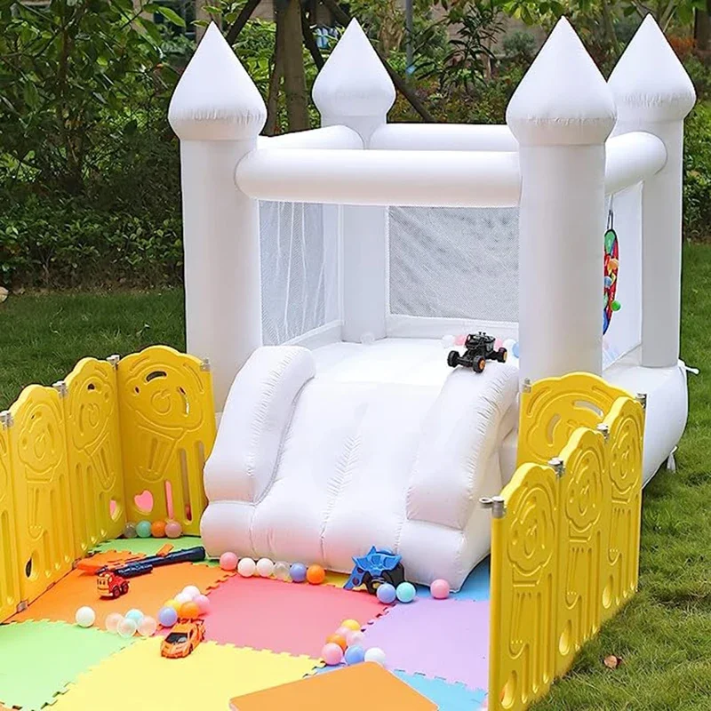 Outdoor White Bouncy Castle Toddler Bounce House with Slide Pink Peach Kids Bounce House Indoor Children's Birthday Party Gifts
