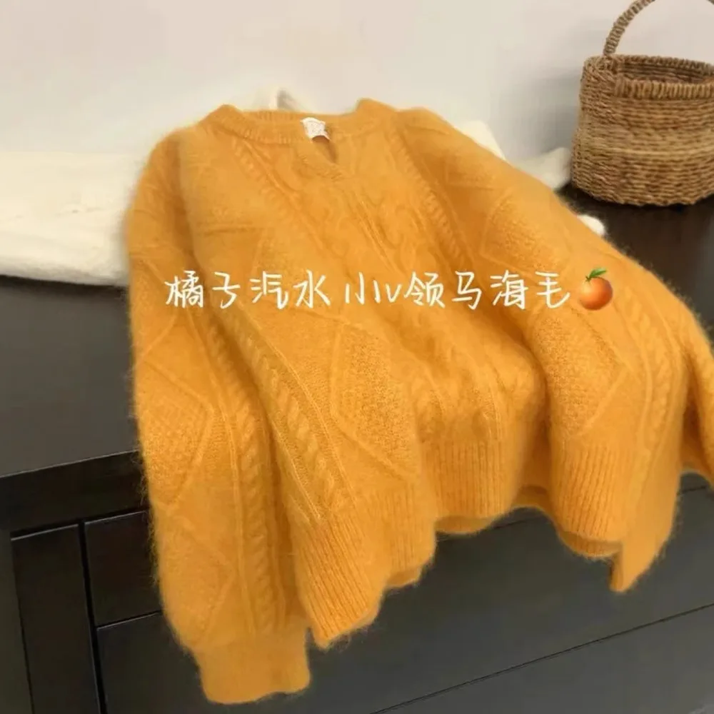 2025 Autunno Donna Pullover lavorato a maglia Maglioni Y2k Maglioni Cavo lavorato a maglia Girocollo Maniche lunghe Girocollo Allentato Office Lady Casual