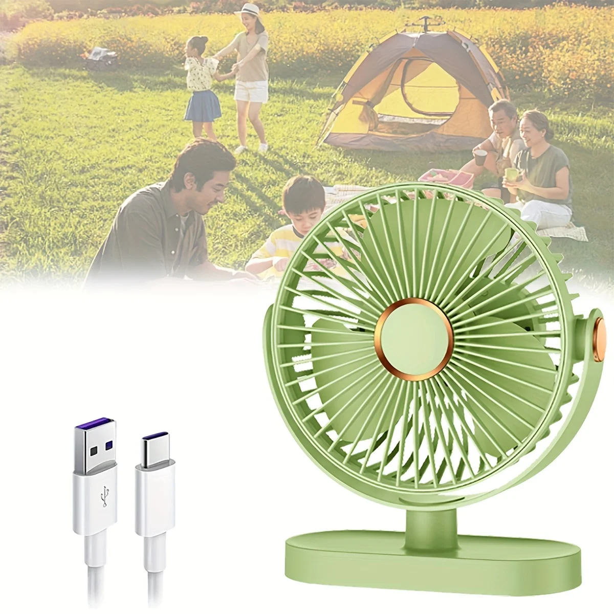 

Camping Fan with LED Light - Portable Rechargeable USB Battery Fan, Wall Hanging Fan, Small Tent Fan for Camping, Camp Fan for