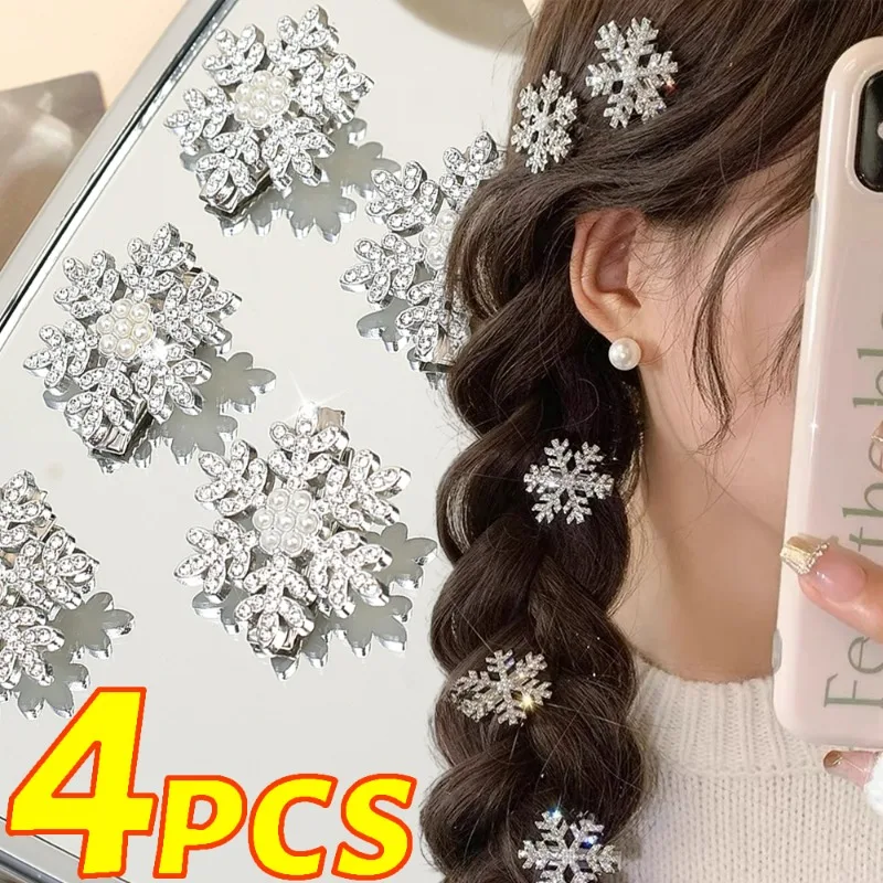 

Snowflake BB Hair Clips Rhinestone Pearl Sliver Metal Sparkling Diamond Women Sweet Cute Duck Bill Hair Accessories Headwear